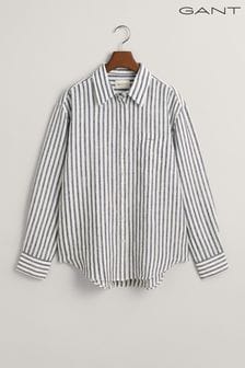 GANT Blue Relaxed Fit Striped 100% Linen Shirt (413584) | SGD 242