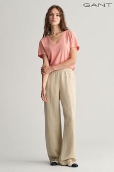 كريم - Gant Relaxed Fit Linen Blend Pull-on Trousers (413613) | 666 د.إ