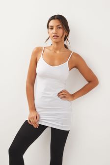 White Long Line Thin Strap V-Neck Vest (413762) | $12