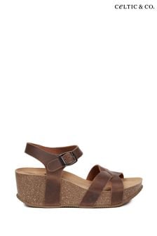 Celtic & Co. Crossover Brown Wedge Sandals (413846) | MYR 414