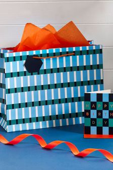 Blue Geometric Gift Bag and Card Set