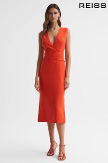 Reiss Orange Jayla Fitted Wrap Design Midi Dress (414237) | 303 €