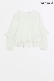 River Island White Girls Embroidered Mesh Blouse (414292) | €13