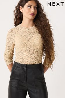 Neutral Lace Long Sleeve Top (414417) | €21