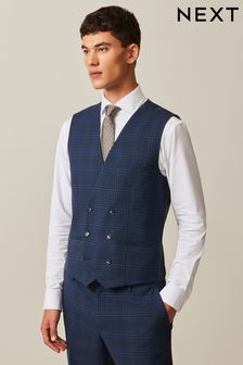 Navy Slim Bold Check Suit Waistcoat (414516) | LEI 332