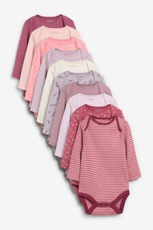 Modern Pink Baby 10 Pack Long Sleeve Bodysuits (0mths-3yrs) (415052) | €39 - €42