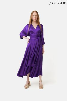 Jigsaw Purple Hammered Satin Sash Dress (415676) | $325