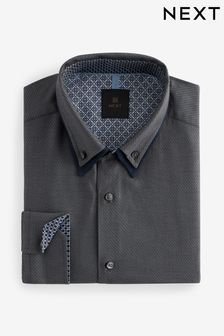 Серый с двойным воротником - Обычный крой - Деловая рубашка с отделкой (415720) | €43