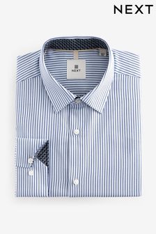 أبيض/أزرق مقلم - Trimmed Single Cuff Formal Shirt (415729) | 188 ر.ق