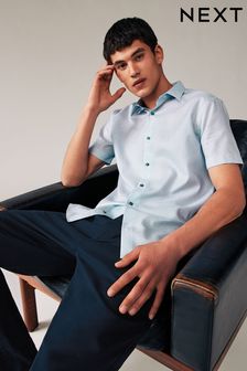 White/Blue Geometric Regular Fit Printed Short Sleeve Shirt (415740) | BGN 104