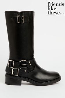 Friends Like These Black Mid Calf Low Heel Buckle Boot (415813) | $82