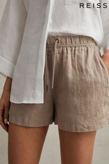 Reiss Mink Neutral Cleo Linen Garment Dyed Drawstring Shorts (415888) | $184