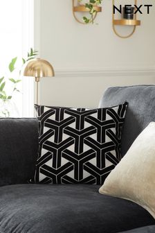 Black/White 50 x 50cm Geometric Flock Feather Filled Cushion (415894) | €21