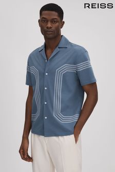 Airforce Blue - Reiss Arlington Mercerised Cotton Embroidered Shirt (415910) | kr1 610