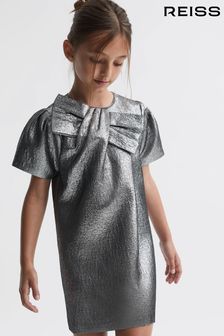 Reiss Silver Franny Senior Metallic Bow Dress (416461) | OMR53