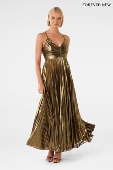 Forever New Gold Gabriella Metallic Pleated Maxi Dress (416497) | €89