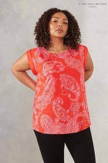 Live Unlimited Red Curve Paisley Print Woven/Jersey Mix Top (416511) | €21.50