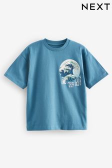 Teal Blue Wave Backprint Relaxed Fit Short Sleeve Graphic T-Shirt (3-16yrs) (416586) | €8 - €13