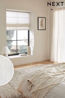 White Ready Made Washed Cotton Linen Lined Roman Blind (416811) | €59 - €139
