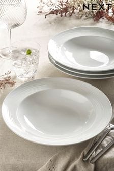 White Malvern Embossed Dinnerware Set of 4 Pasta Bowls (417318) | €50