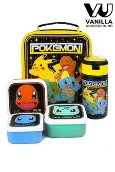 Vanilla Underground Pokemon Boys Black Pikachu And Squirtle Lunch Bag Bottle And 3 Snack Pots