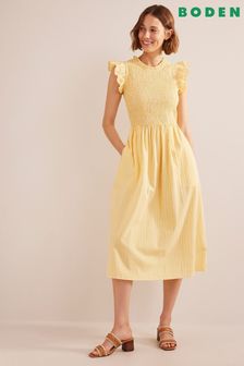 Boden Yellow Smocked Stripe Midi Dress (417386) | 347 zł