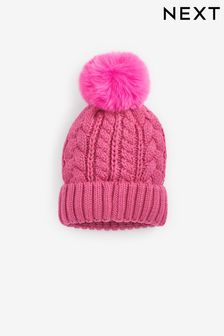 Bright Pink Cable Knit Pom Pom Beanie Hat (3mths-16yrs) (417545) | €8 - €14