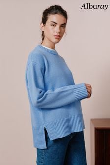Suéter azul liso con cuello redondo en de Albaray (418030) | 106 €