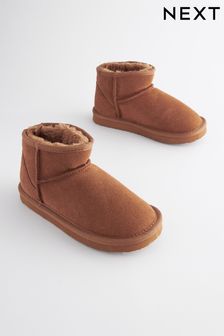 Tan Brown Short Warm Lined Suede Slipper Boots (418298) | ￥2,950 - ￥3,640