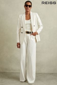 Reiss White Larsson Double Breasted Twill Blazer (418624) | ₪ 2,172