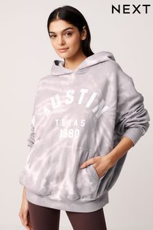 Purple Tie Dye City Graphic Oversized Relaxed Fit Longline Washed Hoodie (418793) | SGD 59