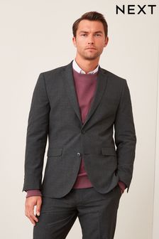 Charcoal Grey Tailored Wool Mix Textured Suit Jacket (418960) | SGD 158