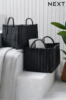 Black Set of 2 Plastic Wicker Set of 2 Baskets Storage Baskets (419086) | 48 €