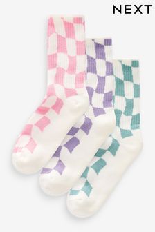 Pastel Checkerboard Cushion Sole Ribbed Sport Ankle Socks 3 Pack With Arch Support (419193) | €14