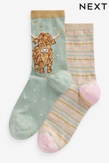 Pink/Blue Hamish the Highland Cow Ankle Socks 2 Pack (419199) | $12