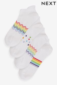 White/Rainbow Trainer Socks 4 Pack (419279) | kr116