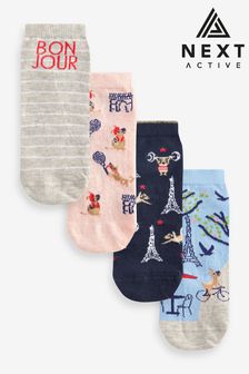 Pink/Grey/Blue Sports Dogs In Paris Trainer Socks 4 Pack (419283) | kr104