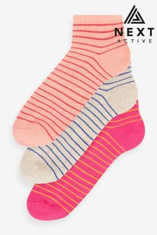 Pink/Peach/Grey Cushion Sole Ribbed Sport Trainer Socks 3 Pack With Arch Support (419332) | €7