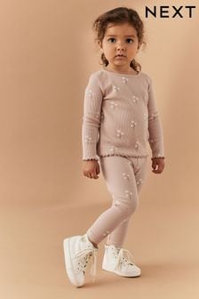 Roz model floral - Colanți din tricot cu striații (3 luni - 7 ani) (419463) | 41 LEI - 58 LEI
