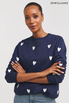 JD WIlliams Blue Embroided Heart Sweat Top (419907) | LEI 167