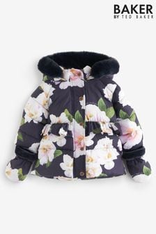 Baker by Ted Baker Shower Resistant Navy Floral Coat With Mittens (41J374) | €95 - €102