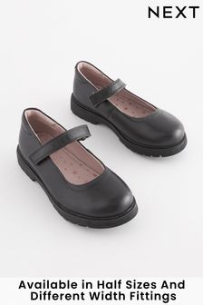 Black Wide Fit (G) School Leather Chunky Mary Jane Shoes (420141) | €37 - €50