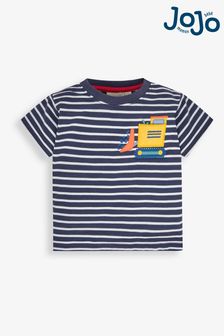 JoJo Maman Bébé Navy & White Stripe Digger Pocket T-Shirt