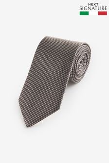 Neutral Brown Textured Signature Made In Italy Tie (420352) | 148 QAR