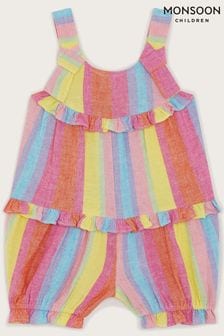 Monsoon Pink Baby Stripe Ruffle Romper (420590) | €28 - €33