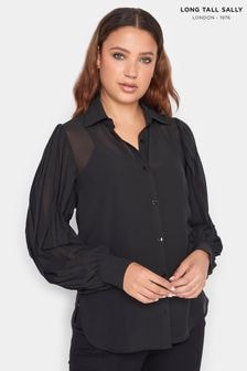 Long Tall Sally Black 100% Cotton Pleated Shirt (420694) | $50