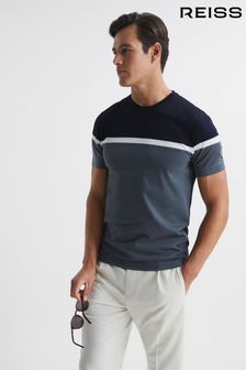 Reiss Airforce Blue/Navy Max Mercerised Cotton Colourblock T-Shirt (420906) | $96