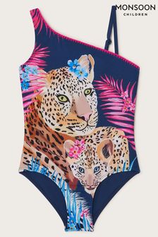 Monsoon Blue Asymmetric Leopard Print Swimsuit (420926) | 145 zł