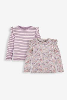 JoJo Maman Bébé Lilac 2-Pack Ditsy Floral & Stripe Frill Tops (420971) | KRW32,000
