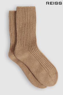 Reiss Camel Carmen Wool Blend Ribbed Socks (421388) | AED130